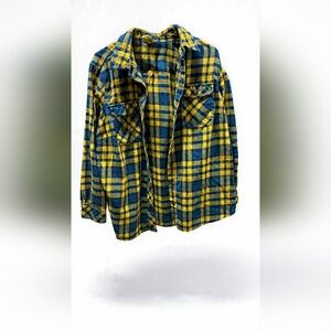 Duluth Trading Co Plaid Button-Down Shirt in Yellow and Blue Street Grunge